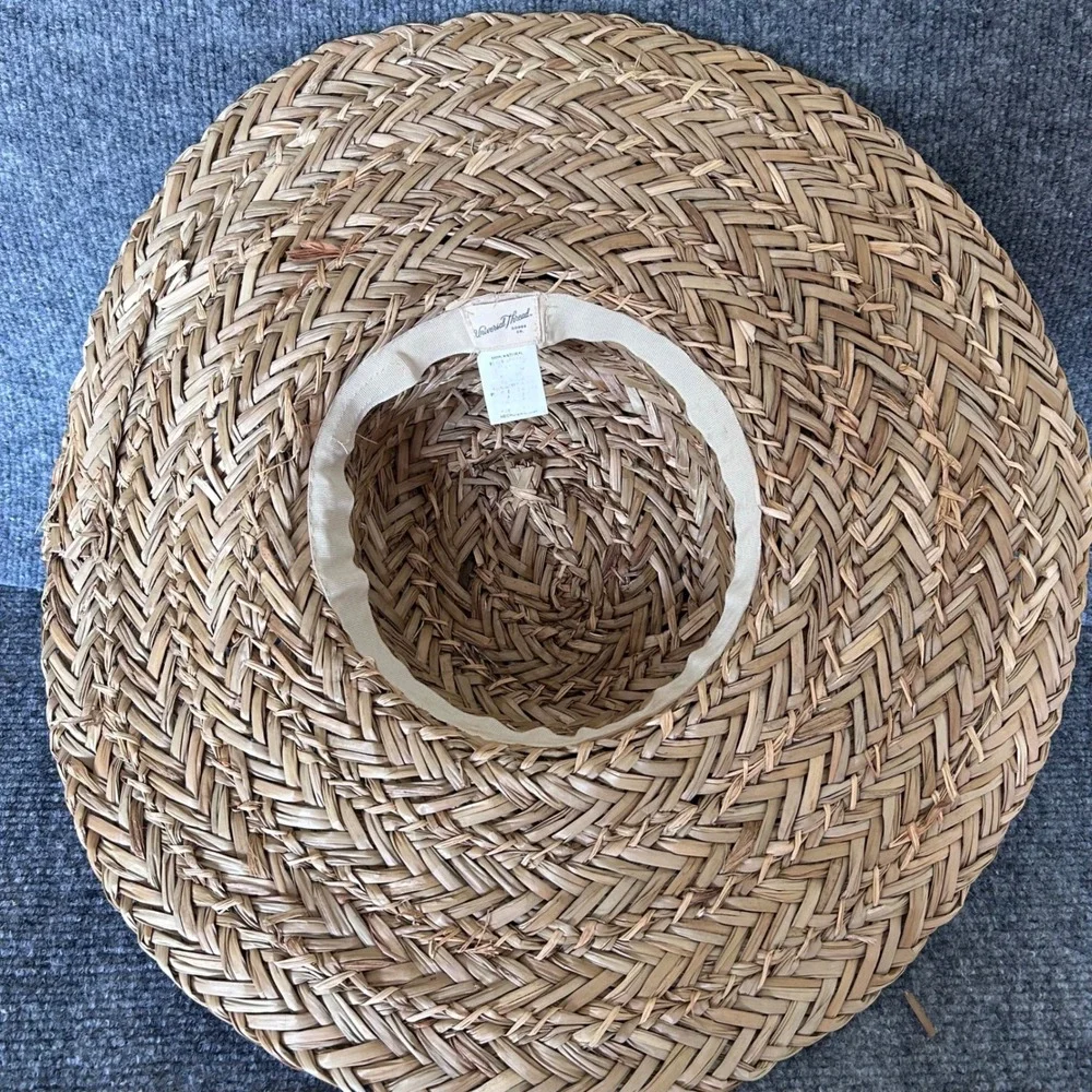 Universal Thread Straw Boater Sun Hat Tan Natural Fiber Geometric Band Q4/20